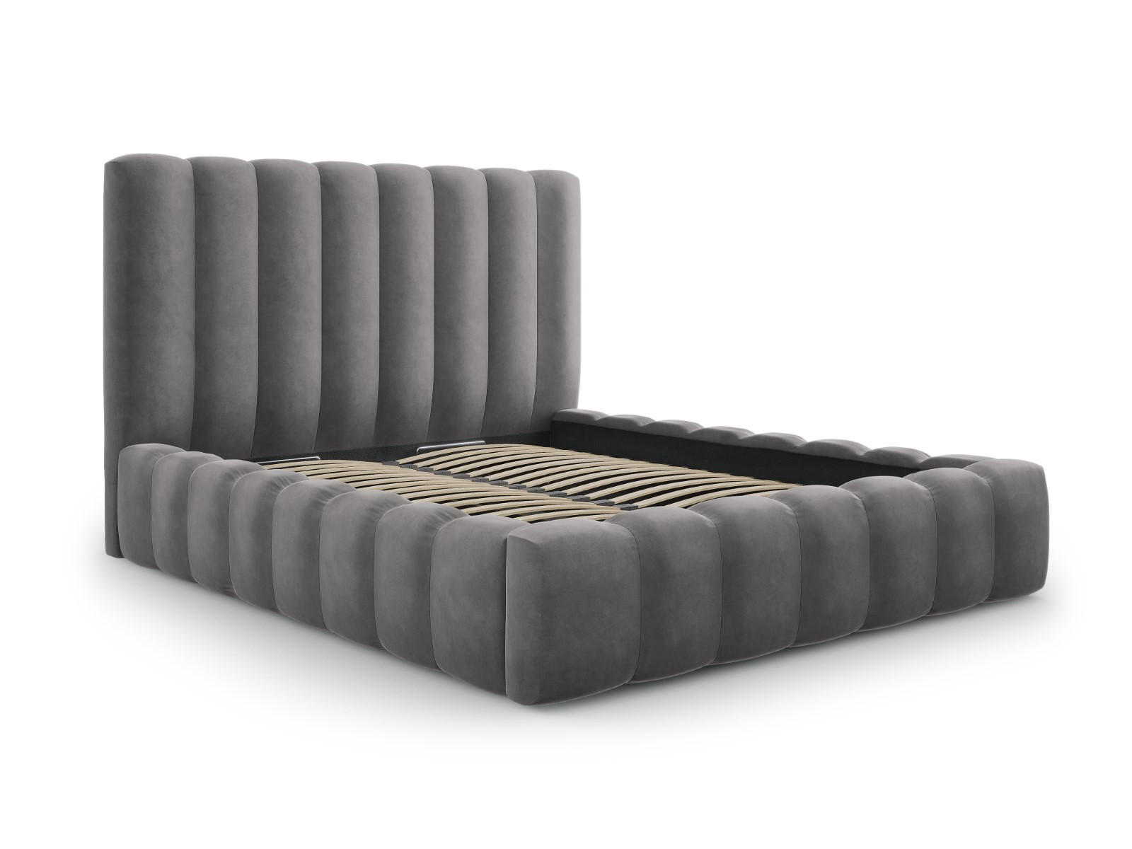 BETT mit Bettkasten und Kopfteil Kelp aus Samt grau 200x200cm - Grau, Textil (200/200cm) - Micadoni