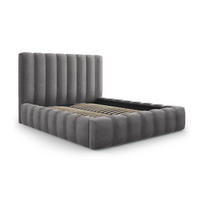 BETT mit Bettkasten und Kopfteil Kelp aus Samt grau 160x200cm - Grau, Textil (160/200cm) - Micadoni