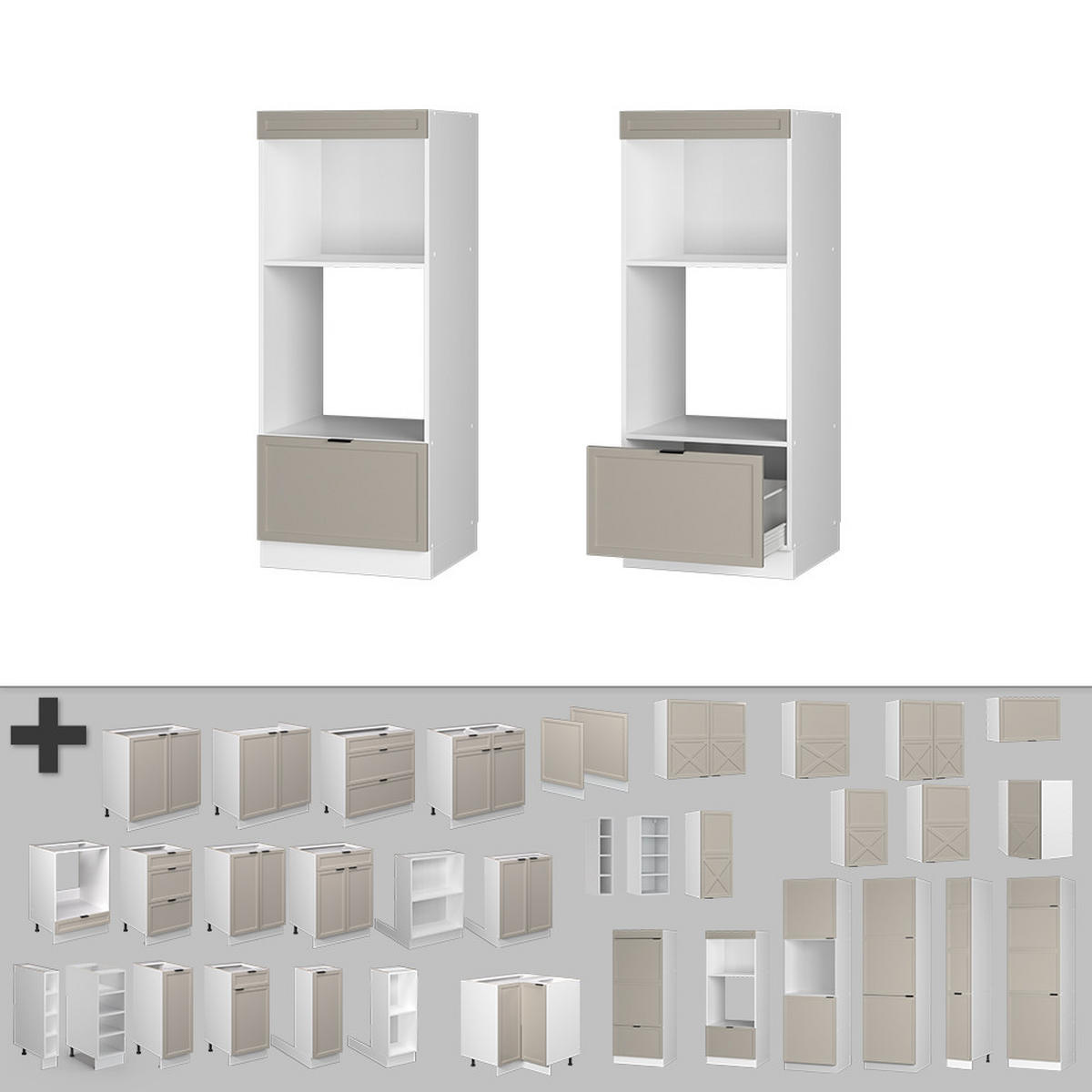 MIKROWELLENSCHRANK Fame-Line GrauBeige 60 cm offen - Weiß/Grau, Holzwerkstoff (60/153.6/58.1cm) - Vicco