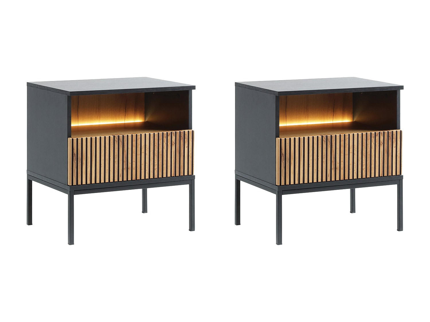 Vente-Unique Nachttisch Schwarz, Natur 53.6x56.2x39 cm