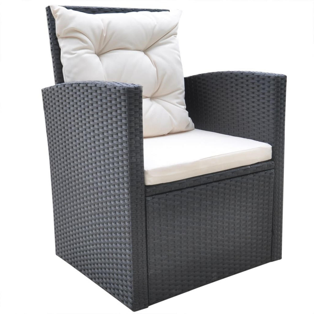 GARTEN-ESSGRUPPE 6-TLG MIT AUFLAGEN POLY RATTAN SCHWARZ - Creme/Schwarz, Naturmaterialien/Textil - vidaXL