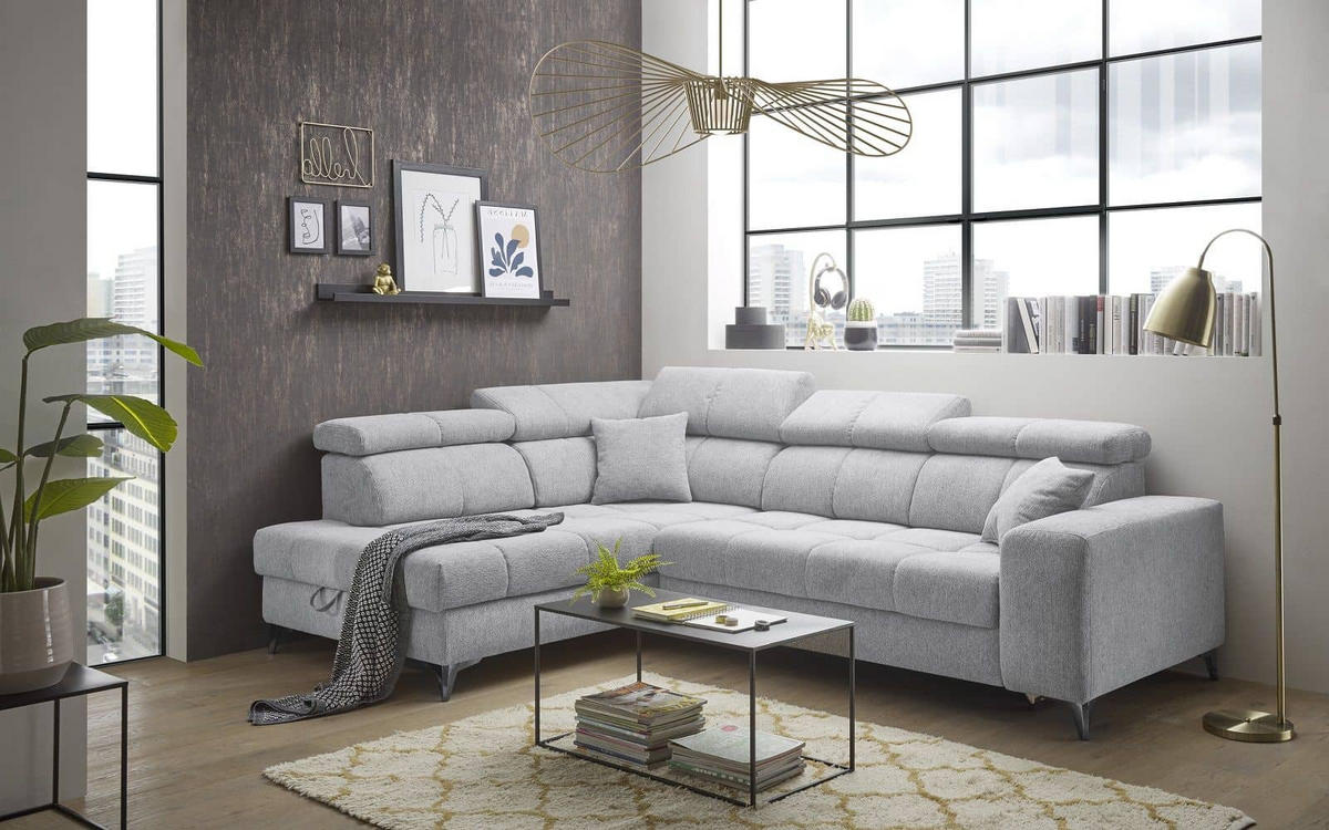 ECKSOFA mit elektrischer Wallaway-Funktion und vielseitigen Anpassungsmöglichkeiten - Hellgrau, Textil (282/198cm) - ed exciting design