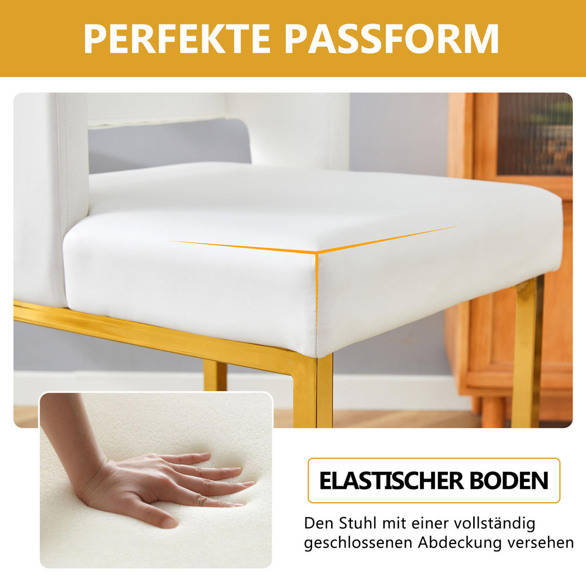 BARHOCKER 2er-Set Weiß mit PU-Leder und goldenen Metallbeinen - Weiß, Metall (48/91.4/53.3cm) - PANGIVO