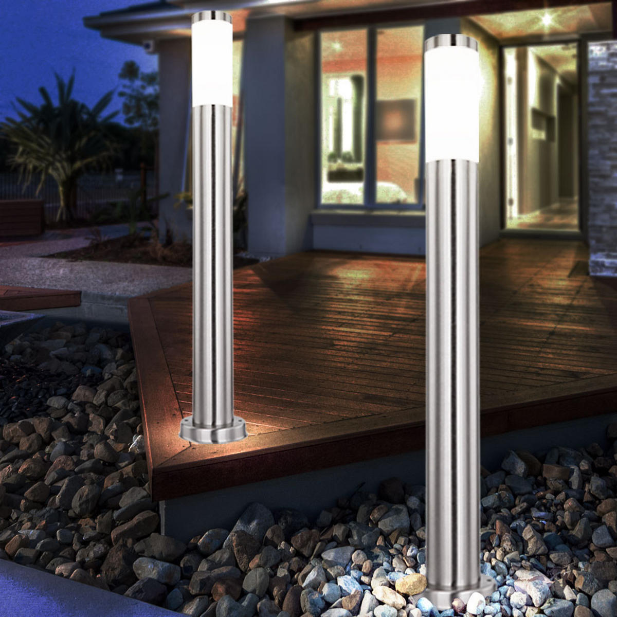 LED STEHLEUCHTE Edelstahl Silber 2er Set - Silberfarben, Metall (11/80/80cm) - Globo Lighting