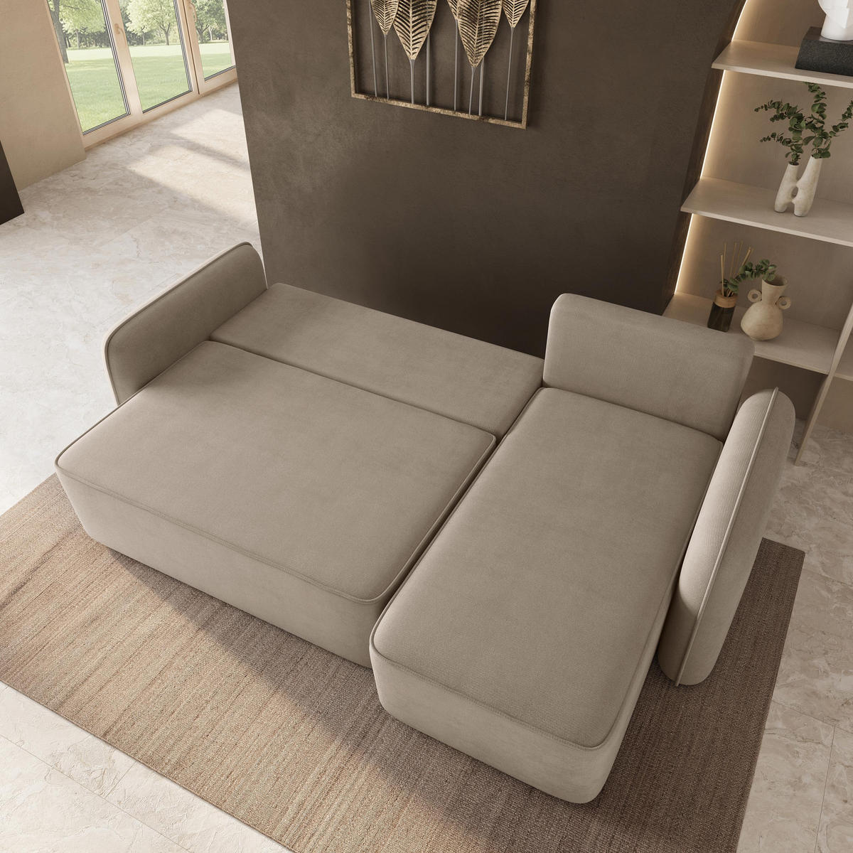 ROHOVÁ Sedačka DOLVER PAROS 02, Béžová - šedá/béžová, dřevo/textil (238/156cm) - MASSENO