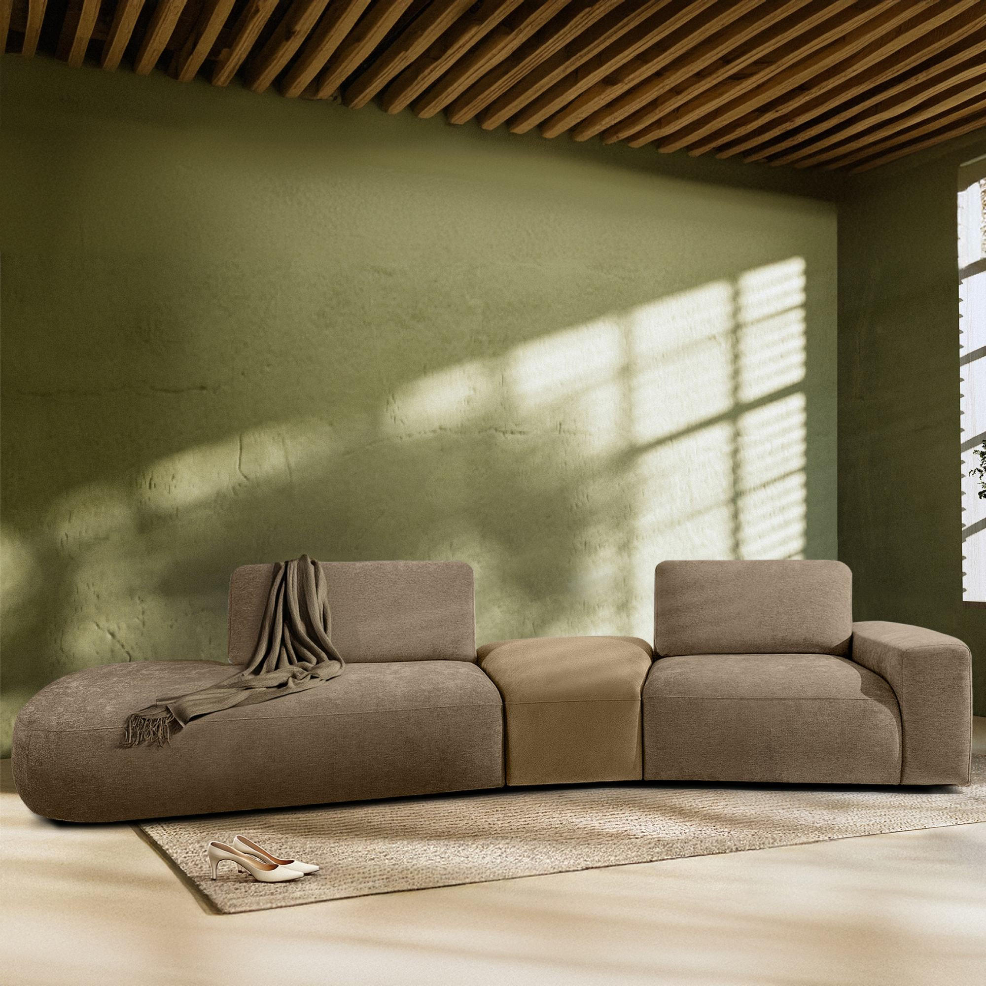 Thumbnail - Konsimo® 4-Sitzer, Beige, Textil, L-Form, 350x84x105 cm, Wohnzimmer, Sofas & Couches, Sofas