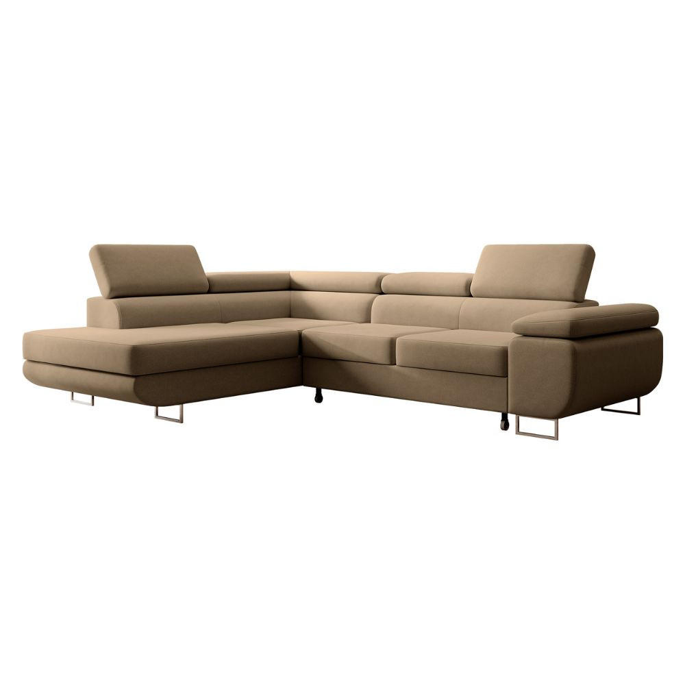 ECKSOFA Stevil Beige Velours - Beige/Silberfarben, Textil/Metall (275/203cm) - Selsey
