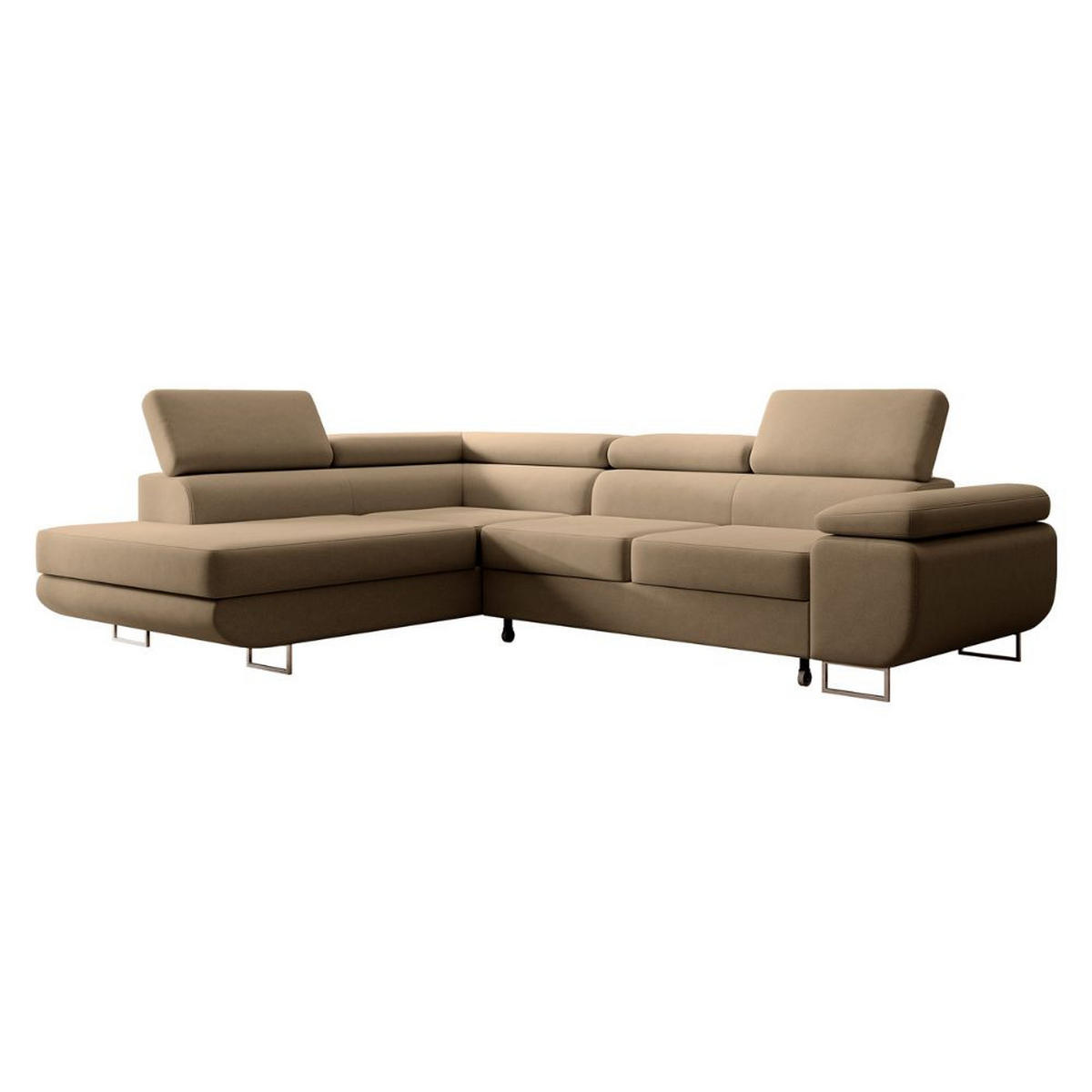 ECKSOFA Stevil Beige Velours - Beige/Silberfarben, Textil/Metall (275/203cm) - Selsey
