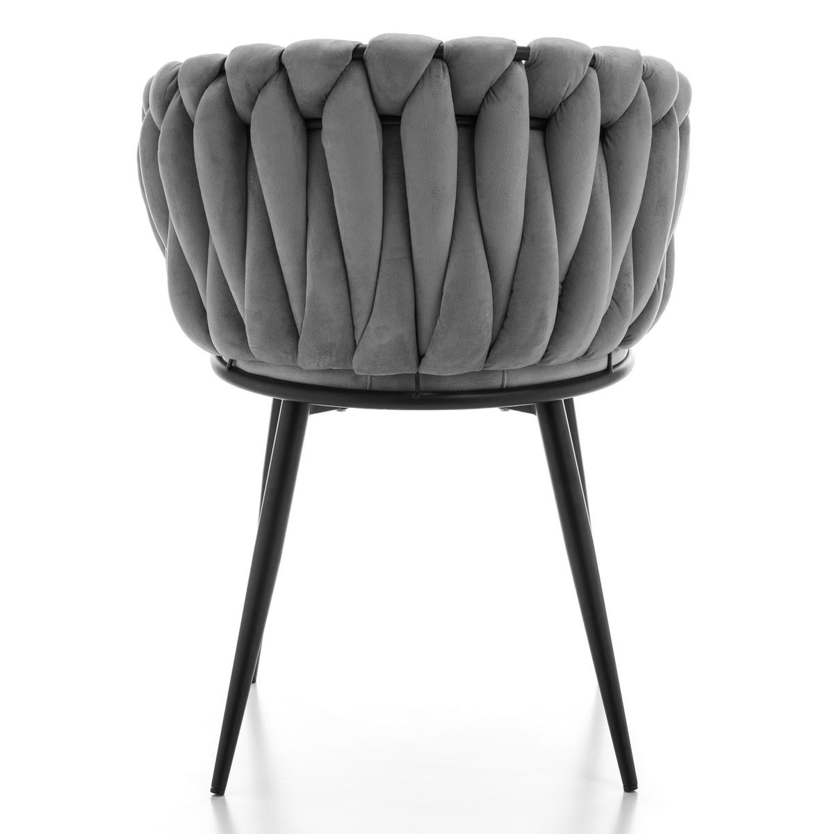 STUHL LATINA gepolstert mit Steppung - hellgrau - Samt Velours - Hellgrau/Schwarz, Textil/Metall (60/83/55cm) - NEW HOME