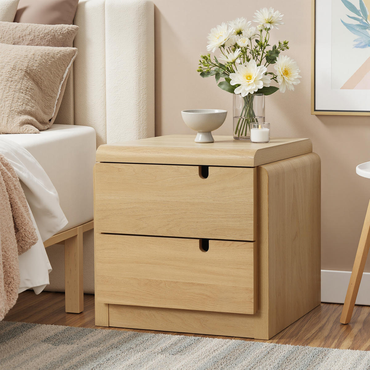 NACHTTISCH Moderner mit 2 Schubladen, Eichenfarben, MDF | B55 x T40 x H53 cm - Eichefarben, Holz (55/53/40cm) - Hometopia