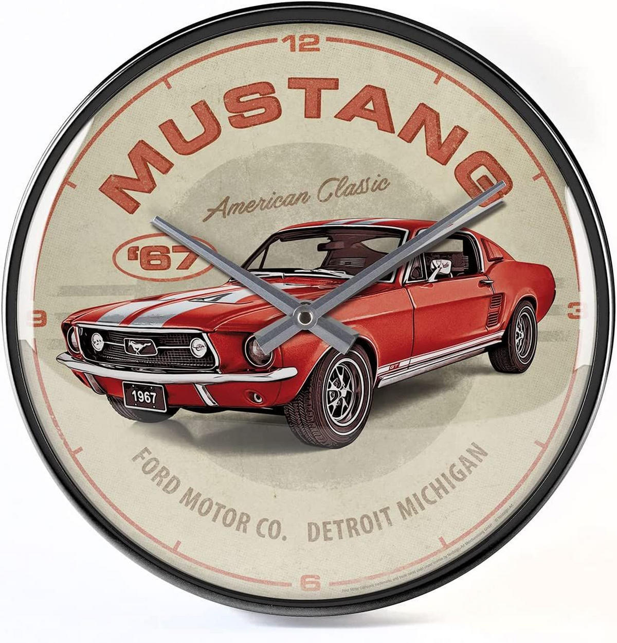 WANDUHR 31 cm Ford Mustang GT 1967 Red - Rot/Creme, Metall (31/31/5cm) - Nostalgic-Art