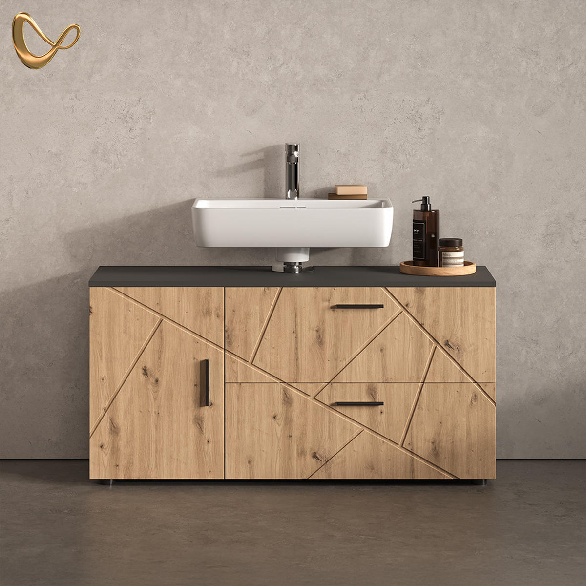 VANITY ENOTA ZA UMIVALNIK Ronco, Antracit/Obrtniški hrast, 120.1 x 60.6 cm z 2 predaloma in 1 vrati - antracit/hrast artisan, leseni material (120.1/60.6/41cm) - Livinity®