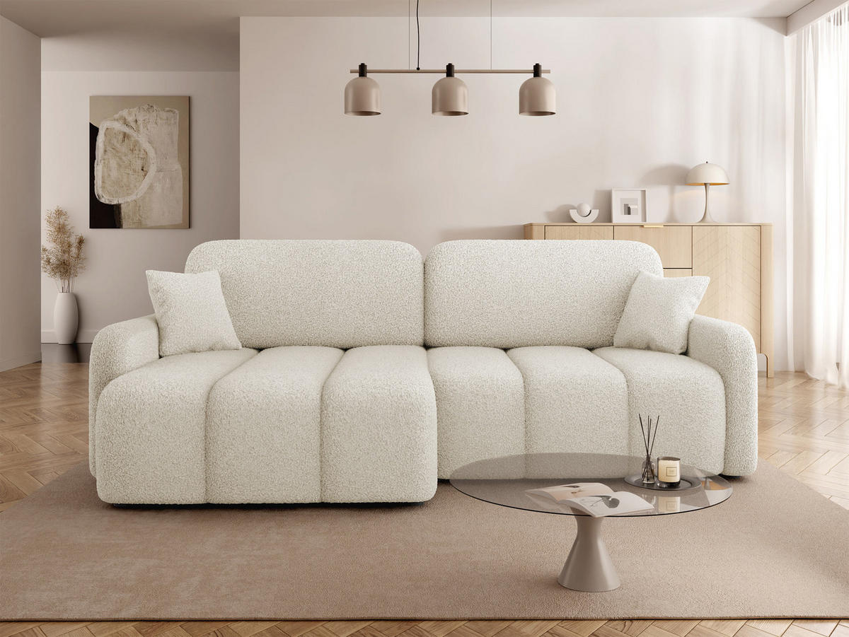 ECKSOFA Carlos Boucle - Creme/Schwarz, Holz/Kunststoff (236/160cm) - MIRJAN24