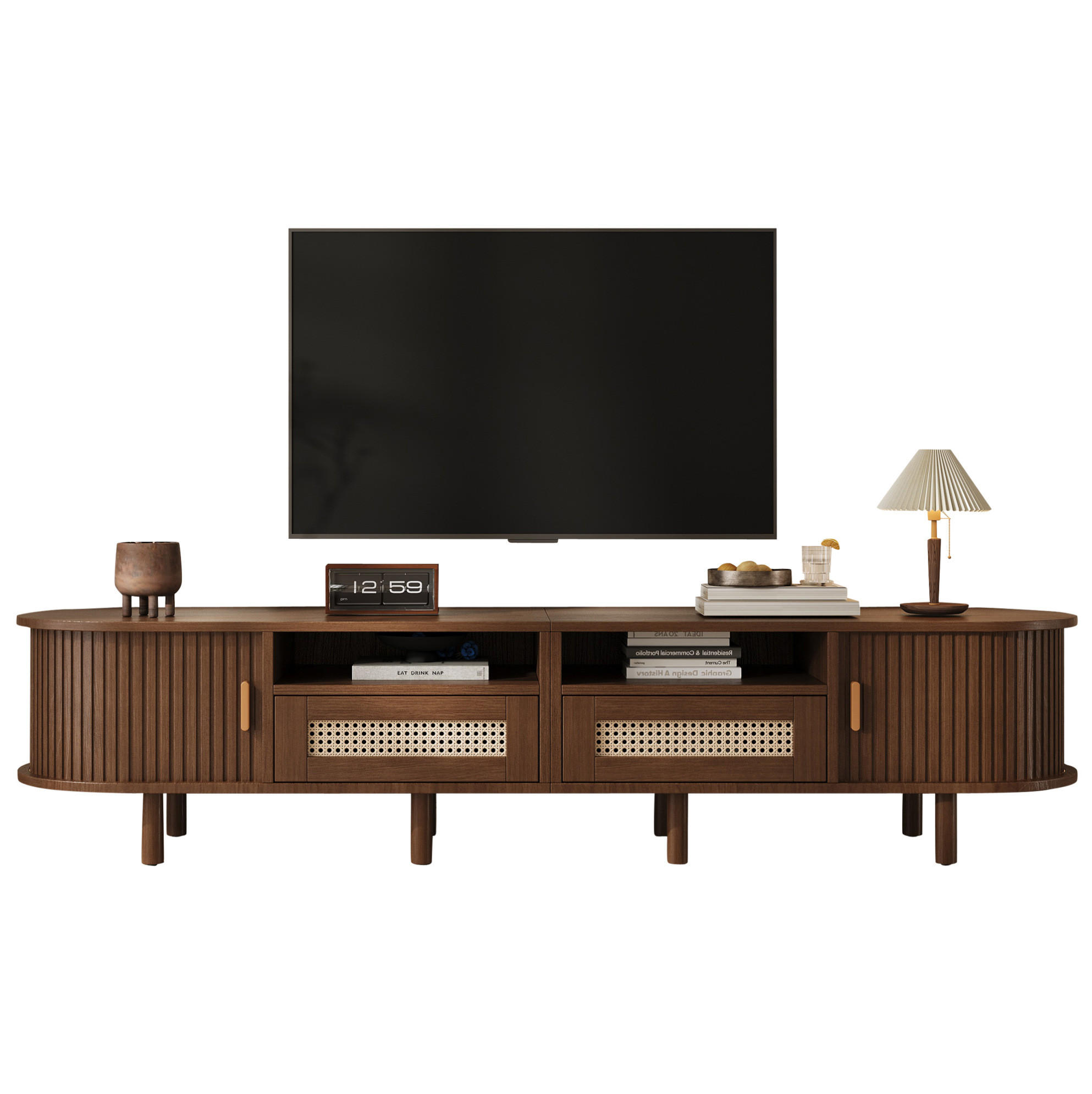 TV-LOWBOARD 170/40/40 cm dunkle Eiche aus MDF mit Rattanfront - Braun, Holzwerkstoff (170/40/40cm) - OKWISH