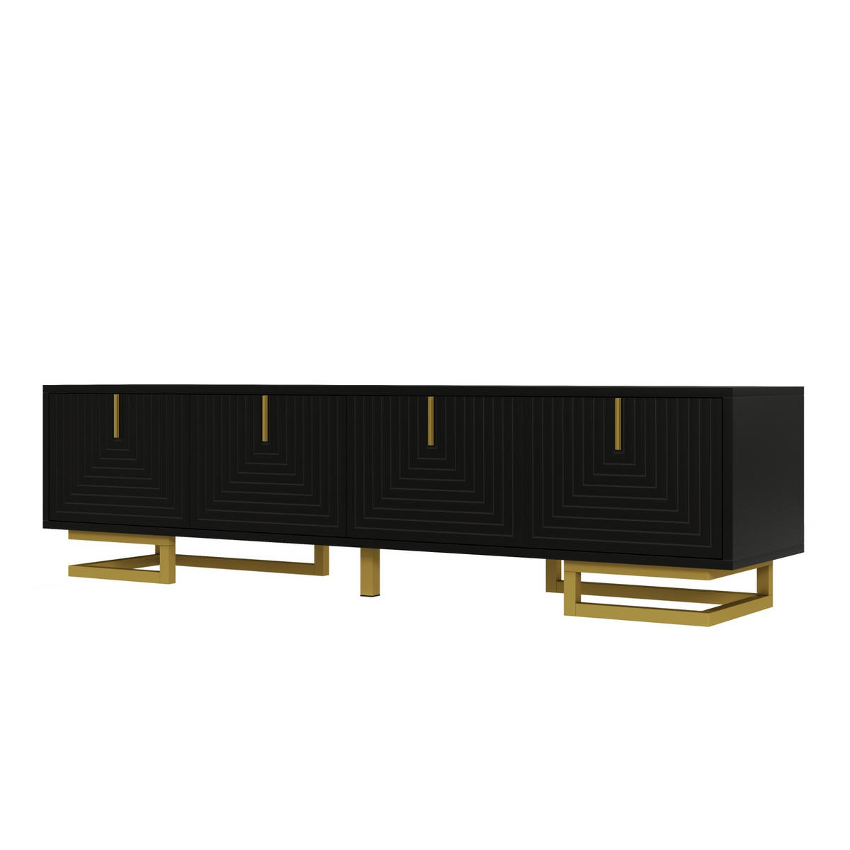 TV-SCHRANK 160/38/44,5 cm schwarz mit goldenen Griffen und verstellbaren Füßen - Schwarz, Holzwerkstoff (160/44.5/38cm) - OKWISH