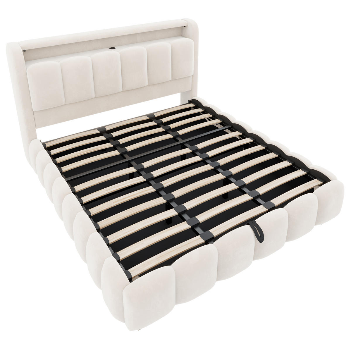 BOXBETT 180/200 mit LED/USB-C, Samt, Beige - Beige, Holz (180/200cm) - LVHOM