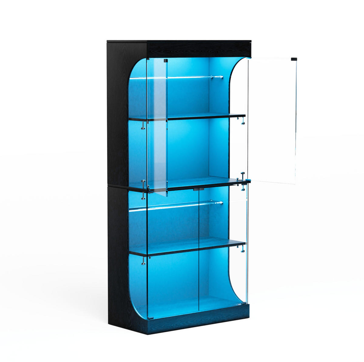 VITRINE 80/35/165 cm schwarz aus Glas und Holzwerkstoff mit LED-Beleuchtung - Schwarz, Glas (35/165/80cm) - OKMYHOME
