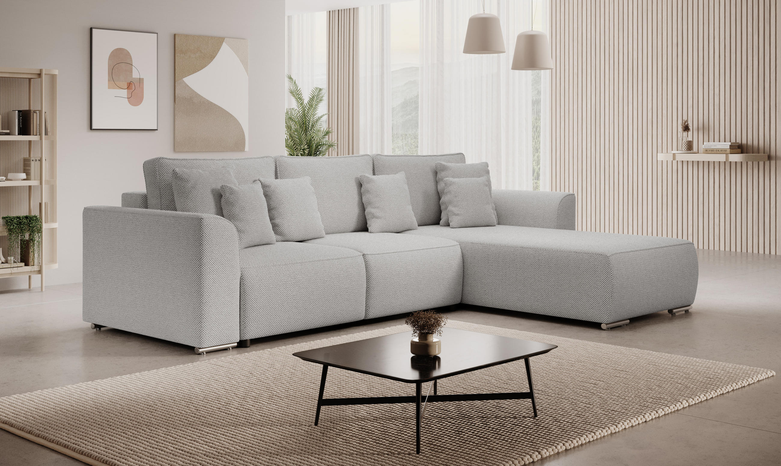 ECKSOFA GUSTO L Curio 80 Rechts mit Schlaffunktion - Grau, Textil (279/193cm) - Bedante