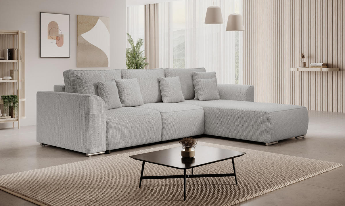 ECKSOFA GUSTO L Curio 80 Rechts mit Schlaffunktion - Grau, Textil (279/193cm) - Bedante