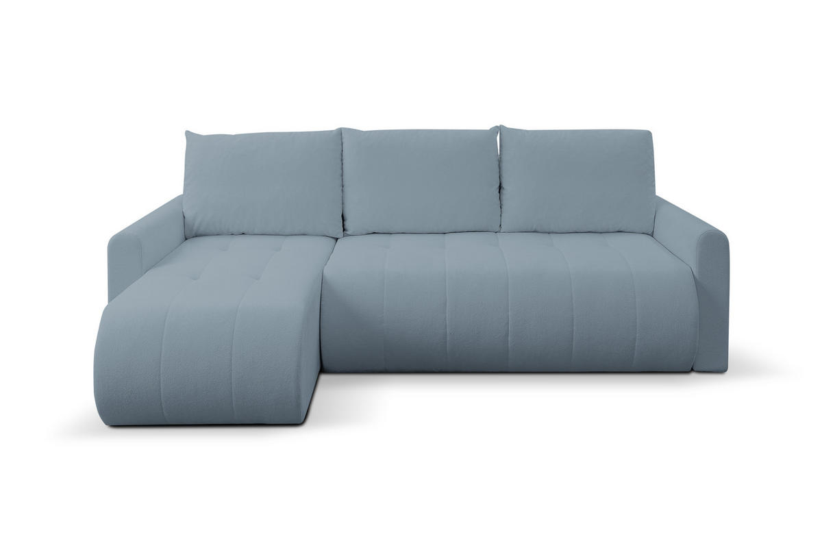 ECKSOFA Primo mit Schlaffunktion und Bettkasten in Cordstoff - Schwarz/Hellblau, Holz/Holzwerkstoff (230/149cm) - Ravio