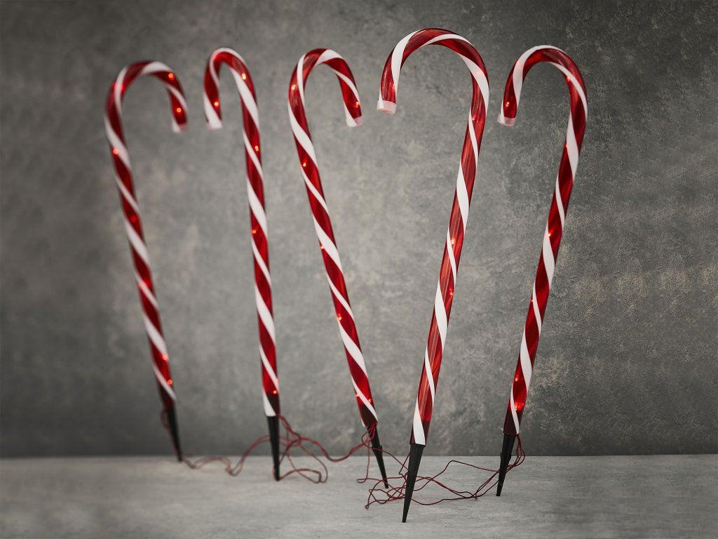 WEIHNACHTSDEKORATIONEN 5er-Set LED Licht-Zuckerstangen 60 cm - Rot/Weiß, Kunststoff (5/60/5cm) - LAALU