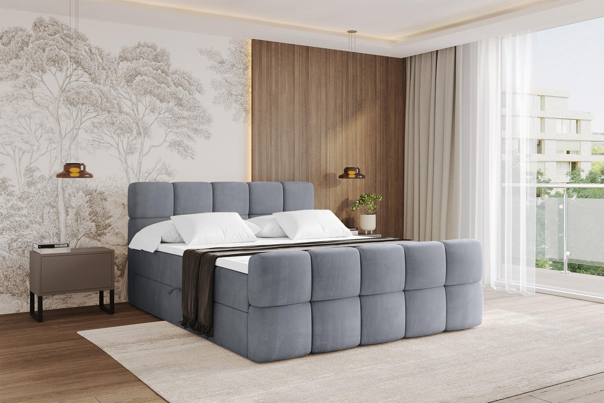 BOXBETT mit Matratze H3 - FAMA-Z - 200x200 cm Grau Casablanca - Grau, Holzwerkstoff (200/200cm) - ALTDECOR