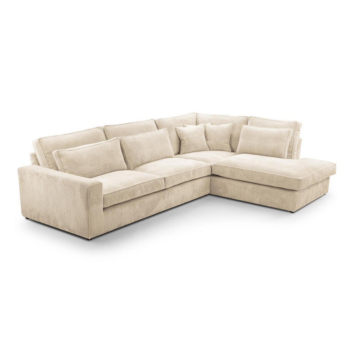 ROHOVÁ pohovka Parma bez funkce spaní, manšestrová látka, krémová, pravá - černá/béžová, textil (314/224cm) - Beautysofa