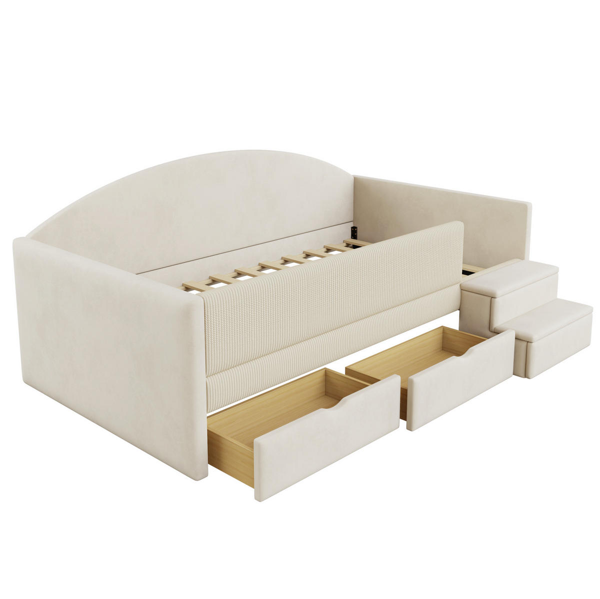 POLSTERBETT 90/190 cm aus Samt mit Schubladen und Stufen, Beige - Beige, Textil (90/190cm) - OKMYHOME