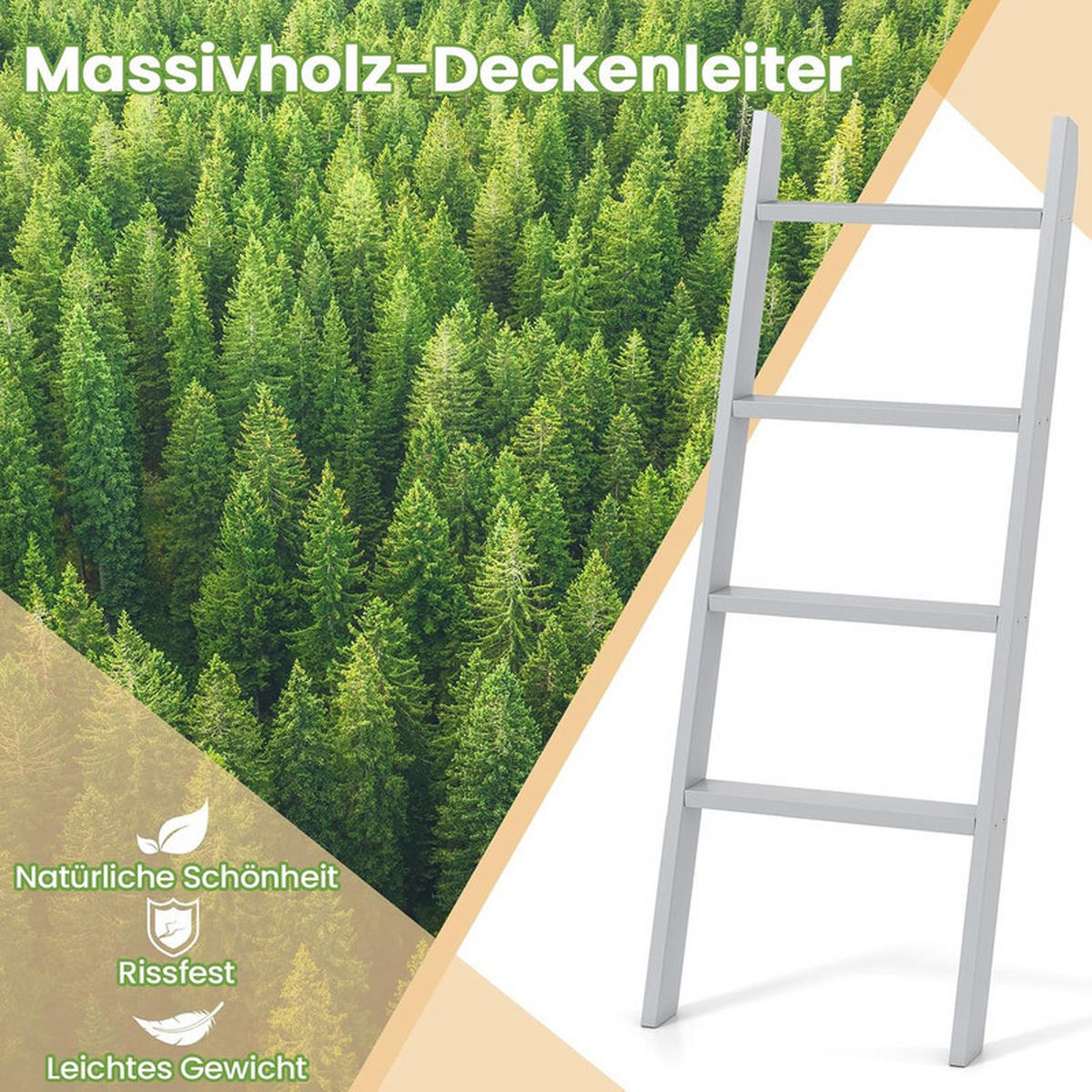 HANDTUCHLEITER mit oberer Halterung grau - Grau, Holz (50/137/7.5cm) - COSTWAY