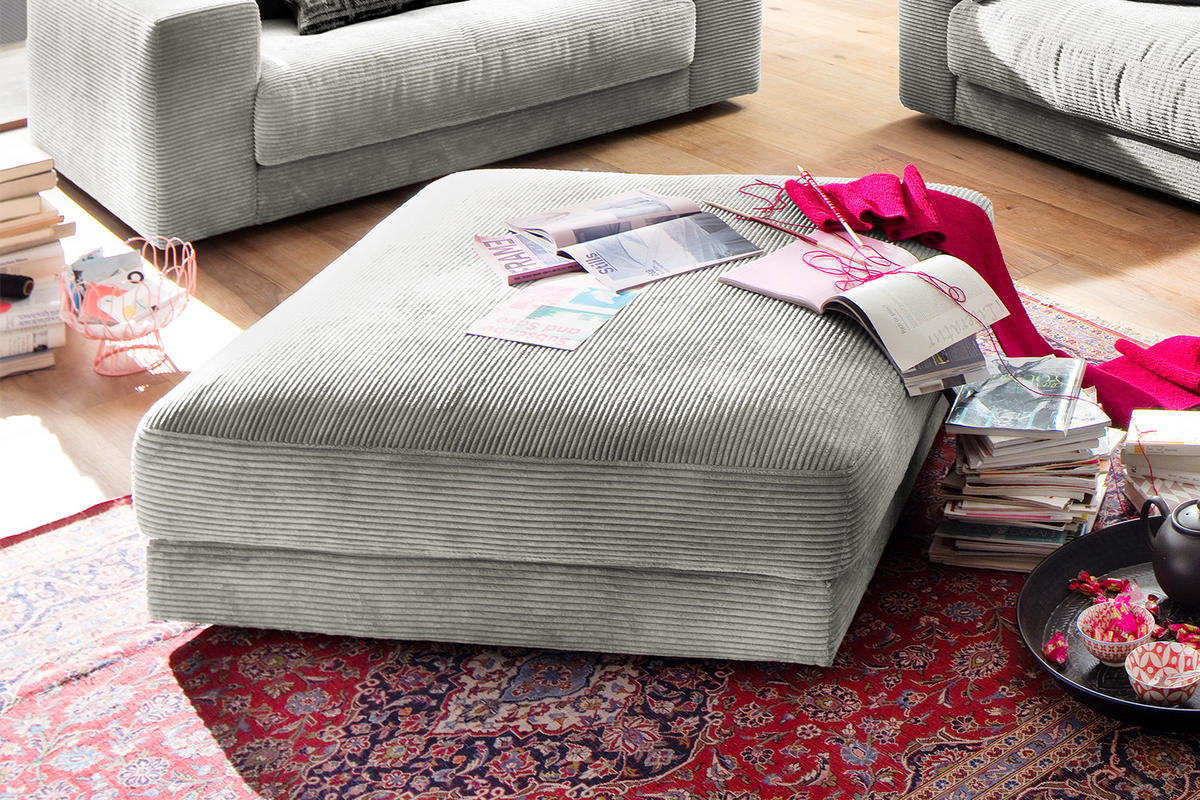 BIG HOCKER MADELINE Hellgrau Cord - Hellgrau, Textil (120/43/120cm) - KAWOLA