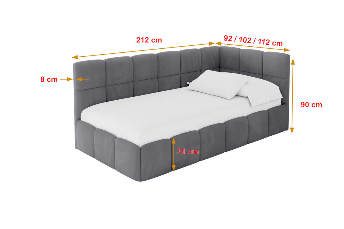 EINZELBETT Jugendbett mit Bettkasten Links, ohne Matratze - LIVY 100x200 Dunkelgrau - Dunkelgrau, Holzwerkstoff/Textil (100/200cm) - ALTDECOR