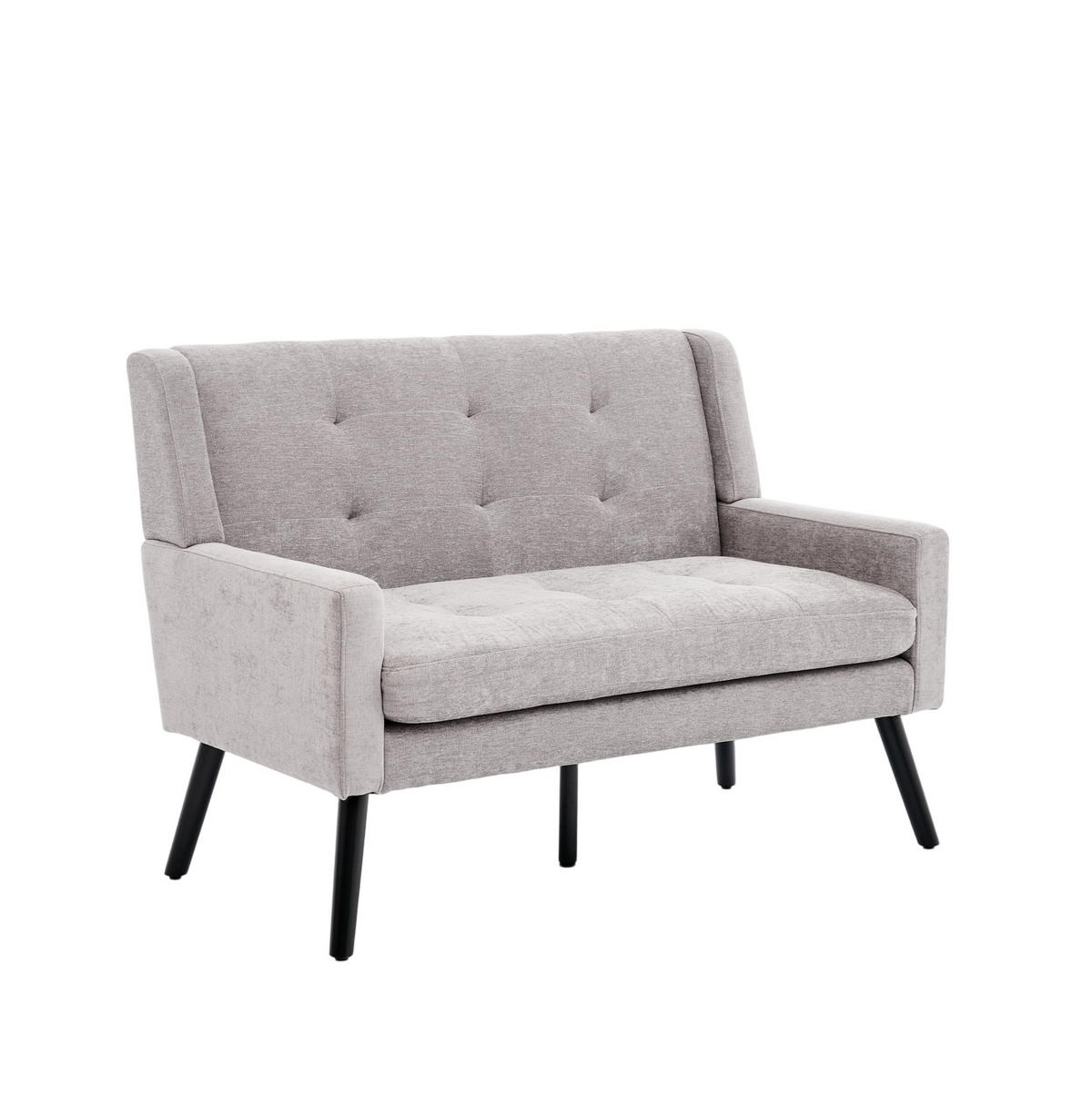 SITZBANK 2-Sitzer Leinenoptik Polster mit Knopfsteppung, Massivholzbeinen 119/75/88 cm Hellgrau - Hellblau, Textil (75/88/119cm) - Redom