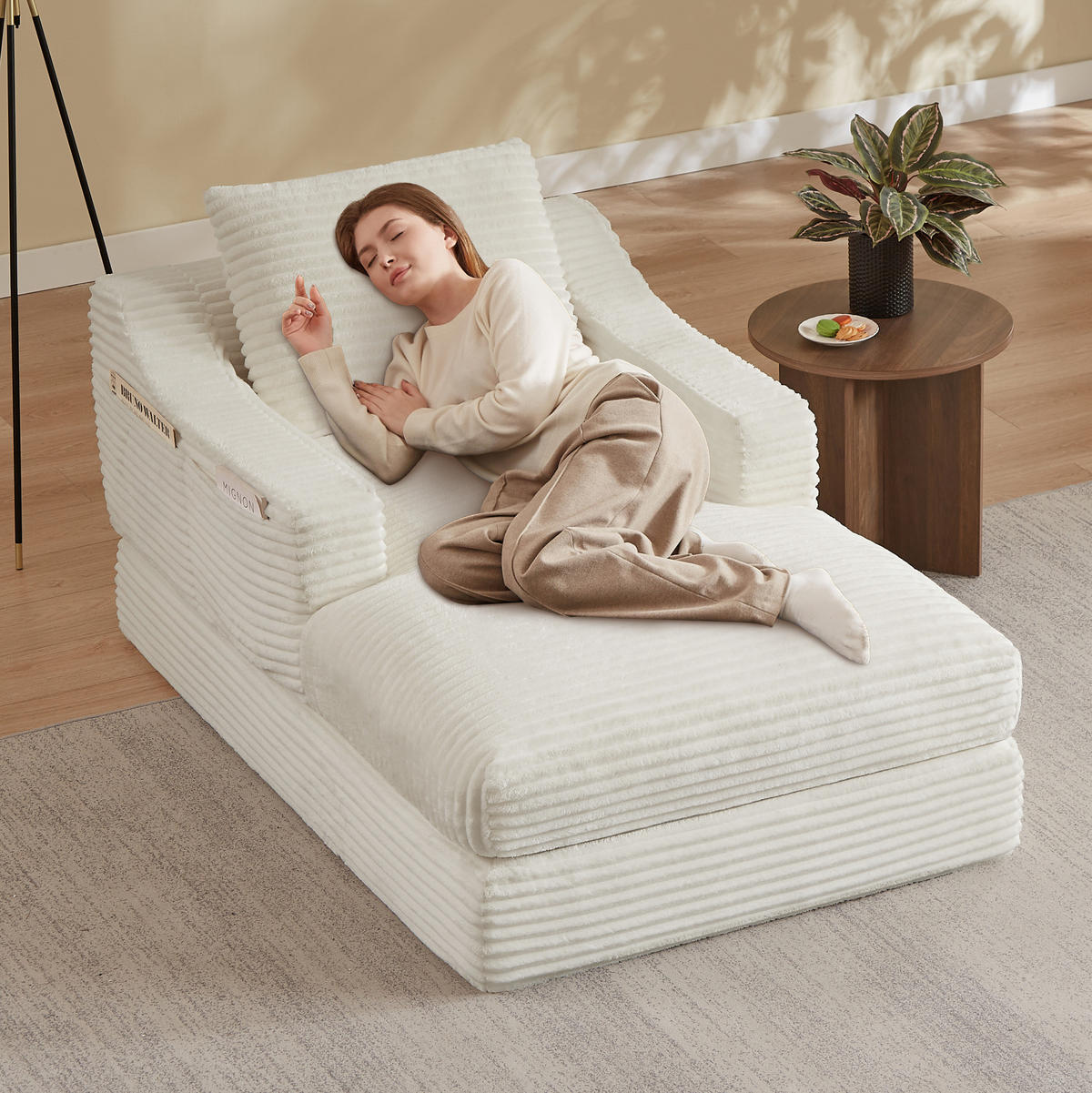 SESSEL aus Cord mit Ausziehfunktion Weiß - Weiß, Textil (162/68/100cm) - Meubliv