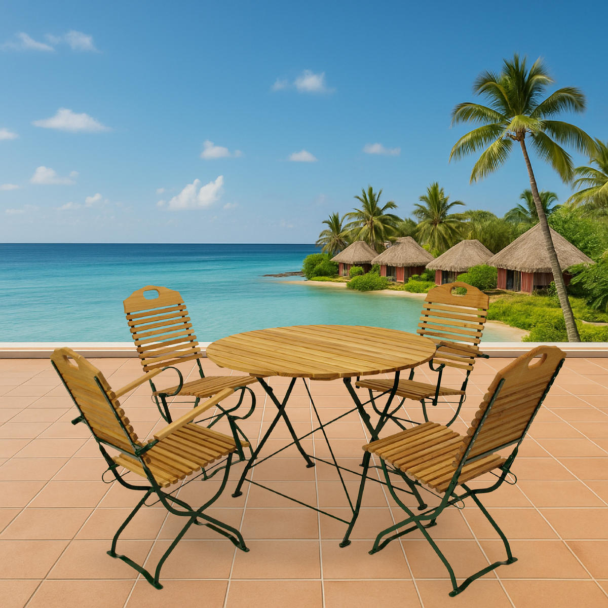 SITZGRUPPE Bad Belzig 5-teilig - Garten Set für 4 Personen - Gartensitzgruppe - Flachstahl grün - Robinie - Grün, Holz - TPFGarden