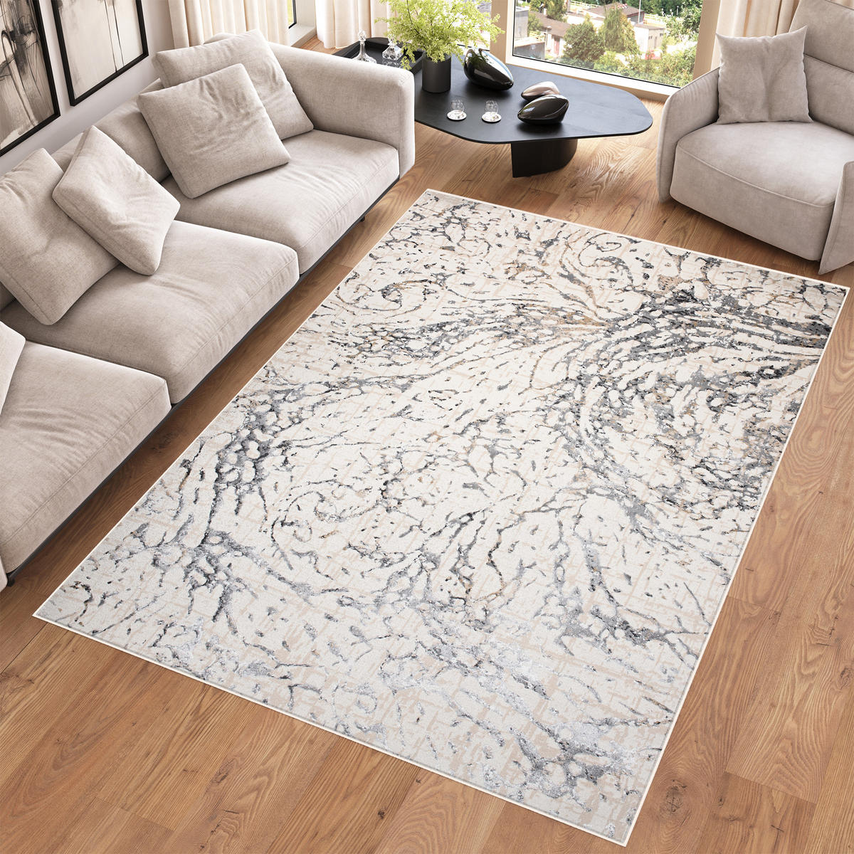 TEPPICH HERA Creme Grau 120/170 cm - Creme/Grau, Textil (120/170cm) - Tapiso