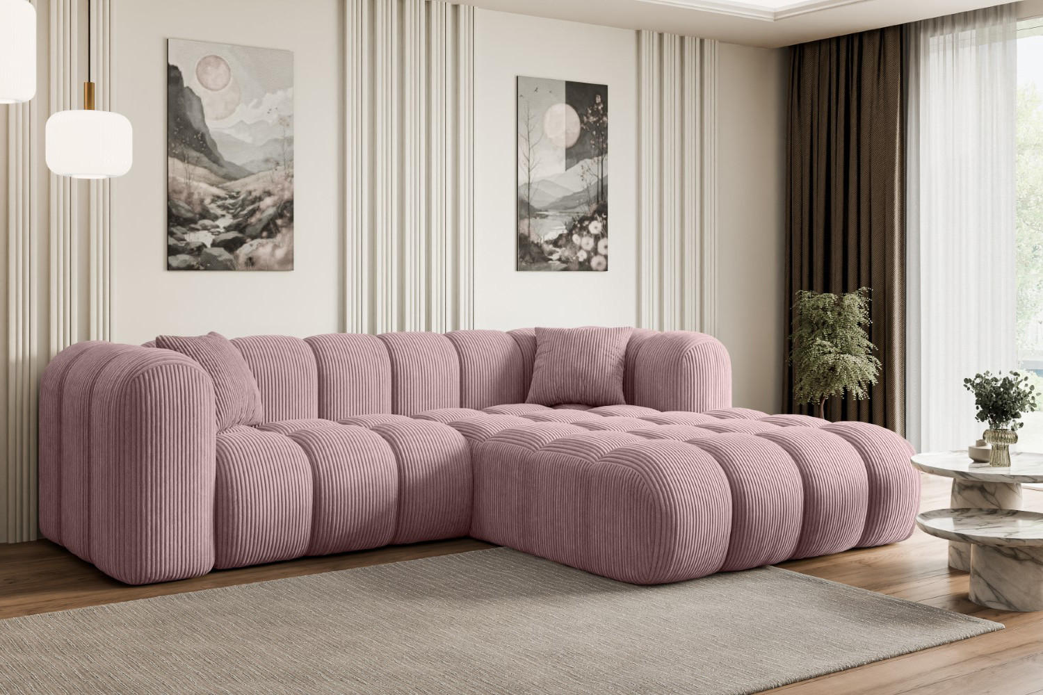 Thumbnail - Altdecor Ecksofa, Rosa, Textil, 5-Sitzer, L-Form, Ottomane rechts, 231x173 cm, Wohnzimmer, Sofas & Couches, Wohnlandscha...
