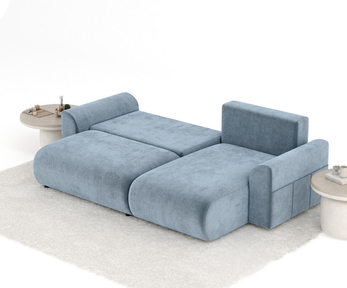ECKSOFA MIT SCHLAFFUNKTION Bodega Blau Grau Samtstoff - Blaugrau/Schwarz, Holz/Holzwerkstoff (235/138cm) - Maison de Reve