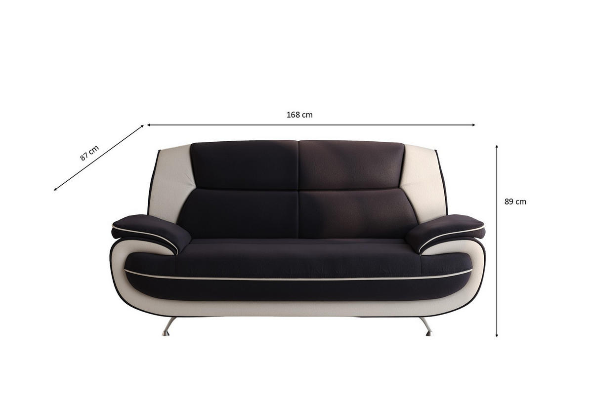 SOFA 2-Sitzer, Stoff Soft, Schwarz + Weiß, Palermo - Schwarz, Holz (168/89/87cm) - Kaiser Möbel