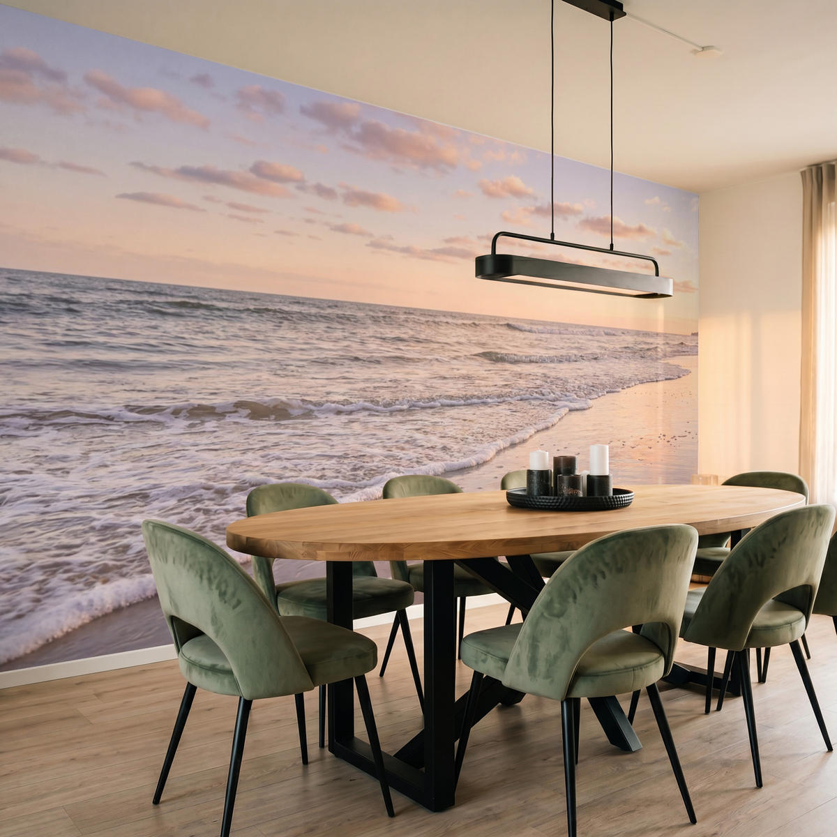TAPETE - Strand - Brandung - Wolken - 350x200 cm - Hellrosa, Papier (350/200cm) - OnlyWow