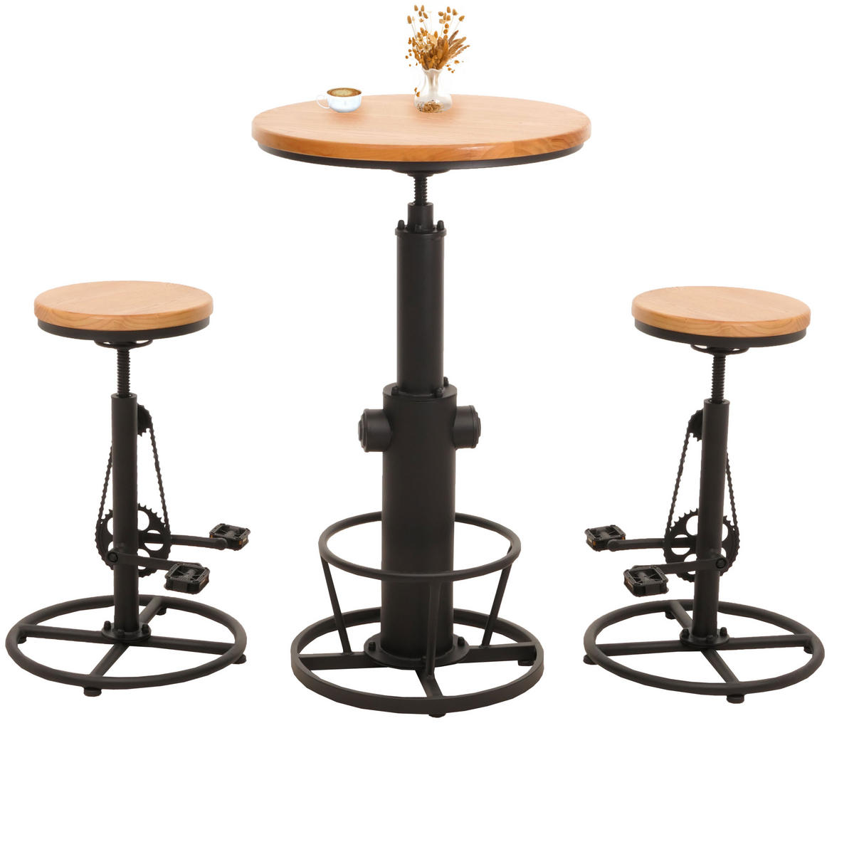 SET BARSKA MIZA + BARSKI STOLI okrogli Bež 3-delni set - bež, les (61/123/61cm) - MCW