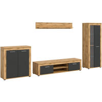 WOHNWAND Milo 4 tlg. (B/H/T: ca. 330/159/40 cm) in Wotan Eiche /grau - Eiche Wotan, Holzwerkstoff (330/159/40cm)