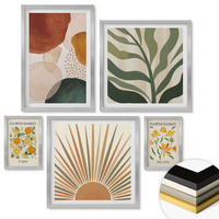 WANDBILDER 5er Set - 50x50 cm & 20x30 cm & 40x60 cm Silberner Rahmen - Abstrakte Blumenmotive - Silberfarben, Kunststoff (40/60cm) - ArtPrintCave