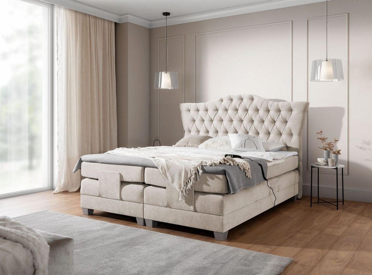 BOXSPRINGBETT Bett Elektrisch Fausto - Beige, Holzwerkstoff/Textil (180/200cm) - Fun Möbel