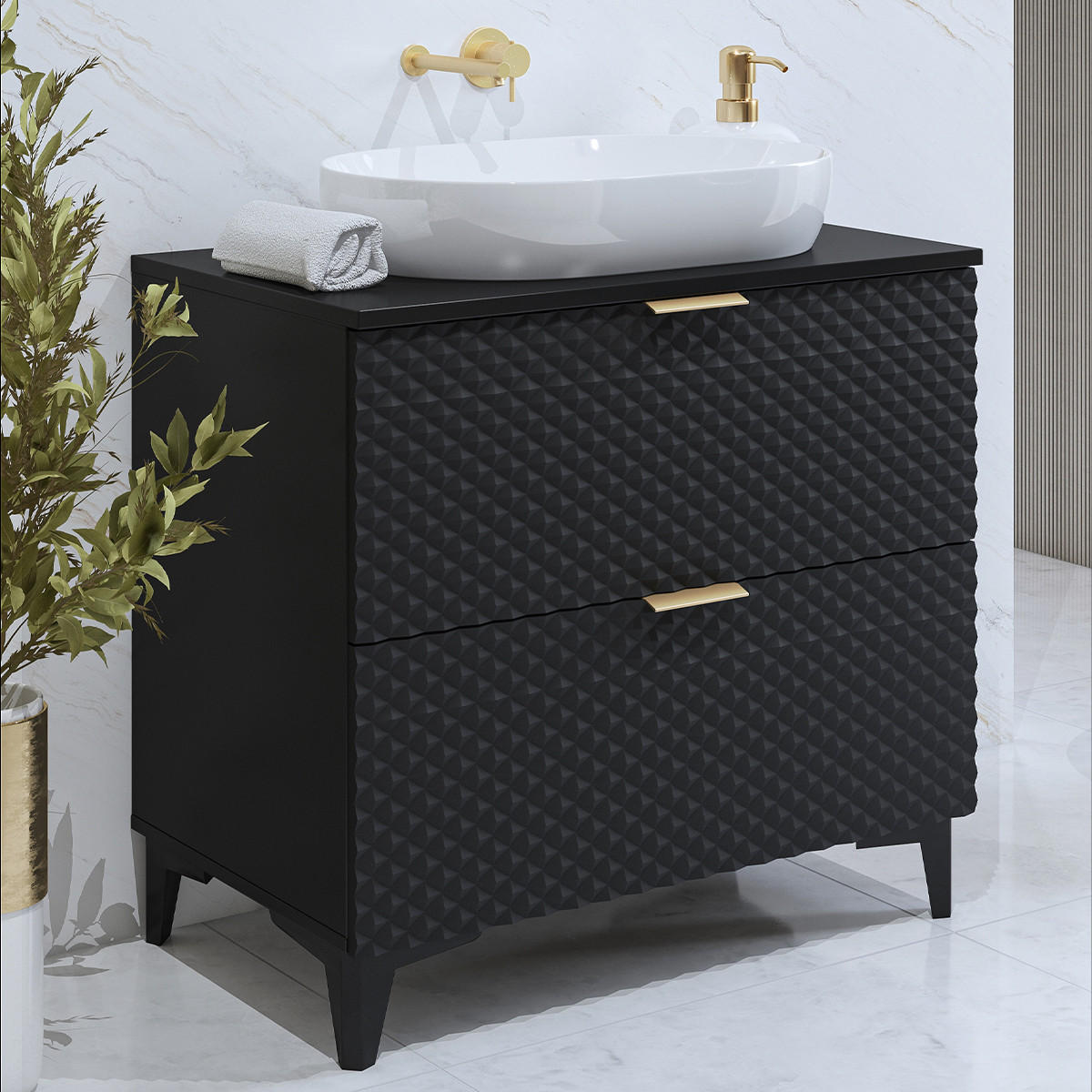 WASCHTISCHUNTERSCHRANK 80.4cm Cléa Schwarz - Schwarz, Holzwerkstoff (80.4/62.6/48.5cm) - Petits-meubles