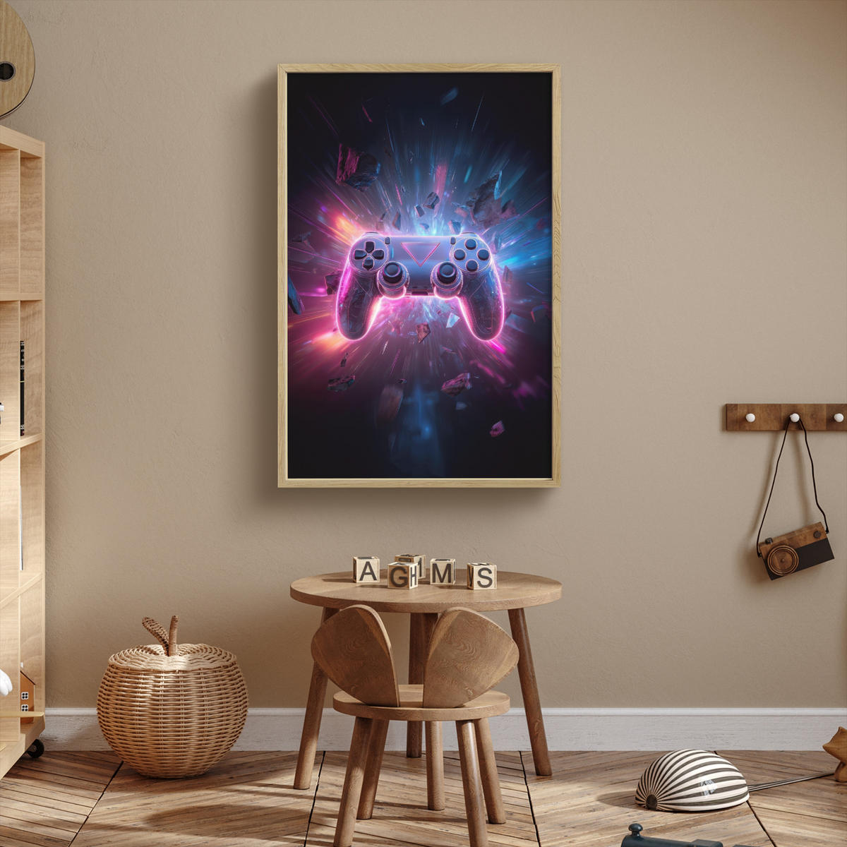 NÁSTĚNNÁ LAMPA S AKUMULÁTOREM Controller - Neon - Explosion - Abstraktní 60x90 cm - fialová, kompozitní dřevo (60/90/8cm)
