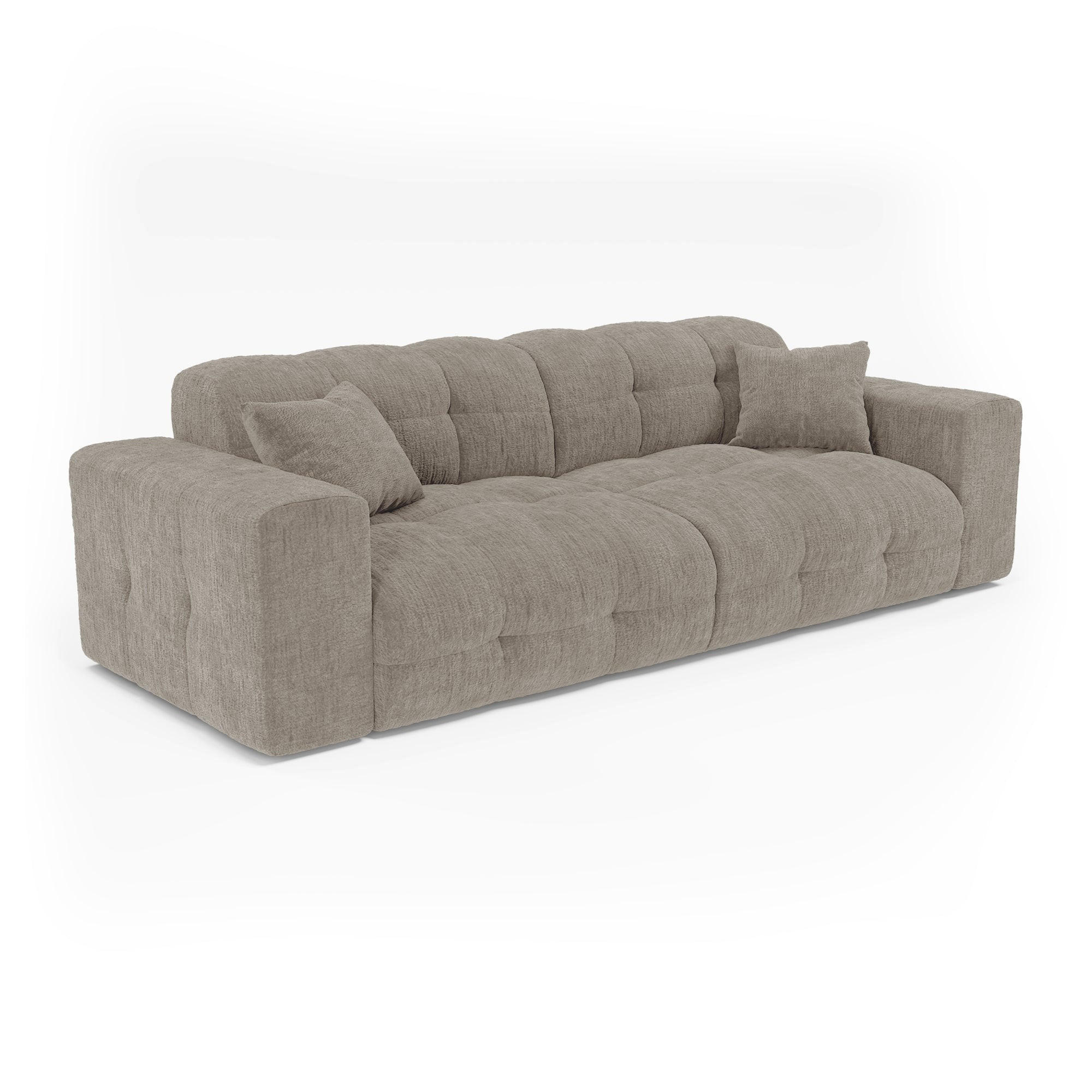 SOFA COCOON Geprägter Samt Taupe 230cm - Taupe, Textil (230/85/92cm) - Premium Interiors