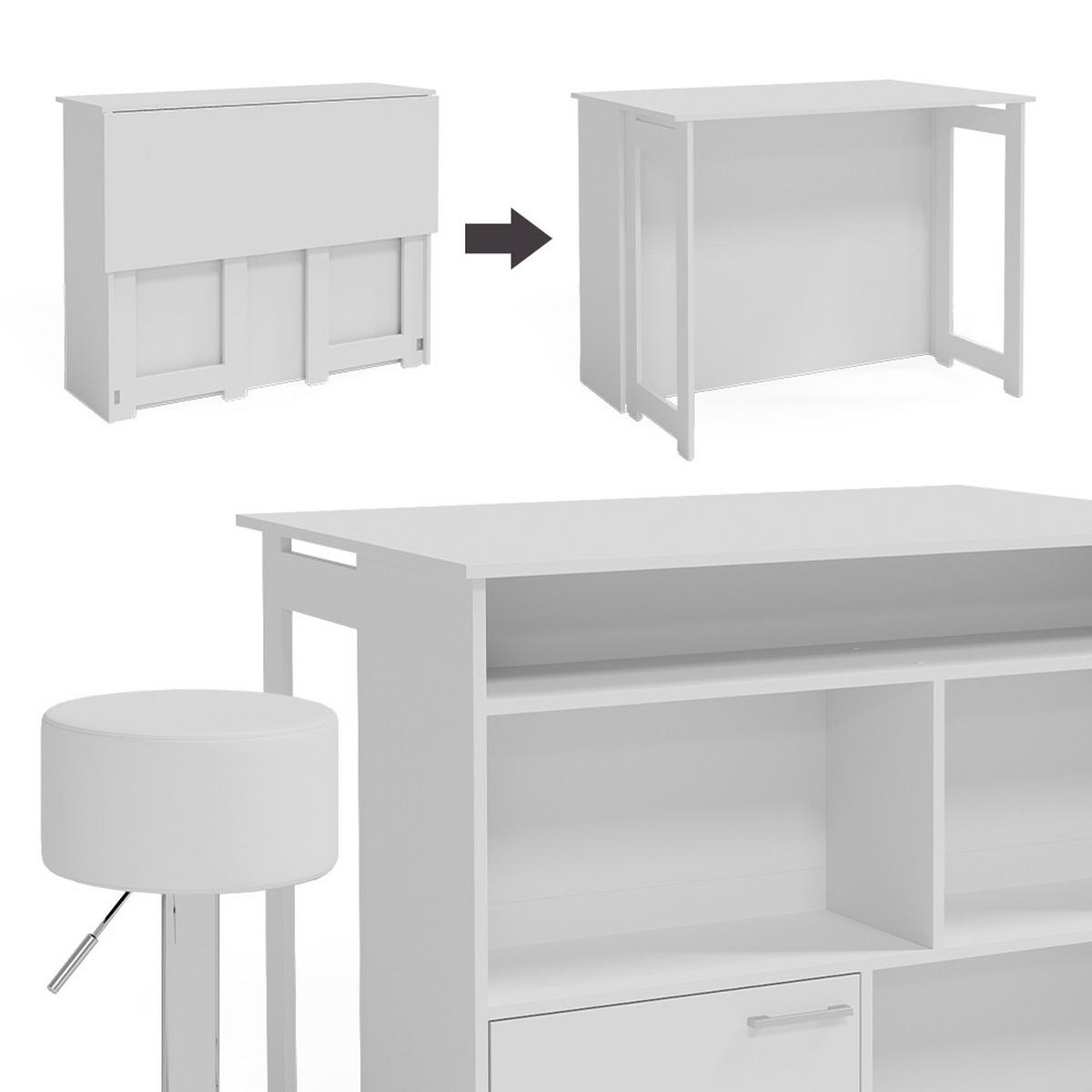BARTISCH-SET Dominic Weiß 116 x 37 cm mit 2 Barhockern - Weiß, Holzwerkstoff (116/90.5/37cm) - Vicco
