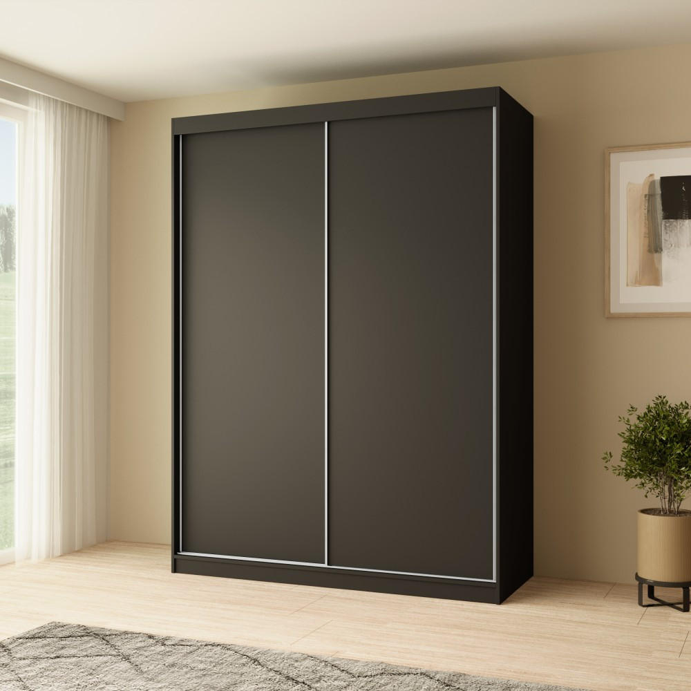 SCHWEBETÜRENSCHRANK Mario 150/216/61 schwarz - Schwarz, Holzwerkstoff (150/216/61cm) - Beautysofa