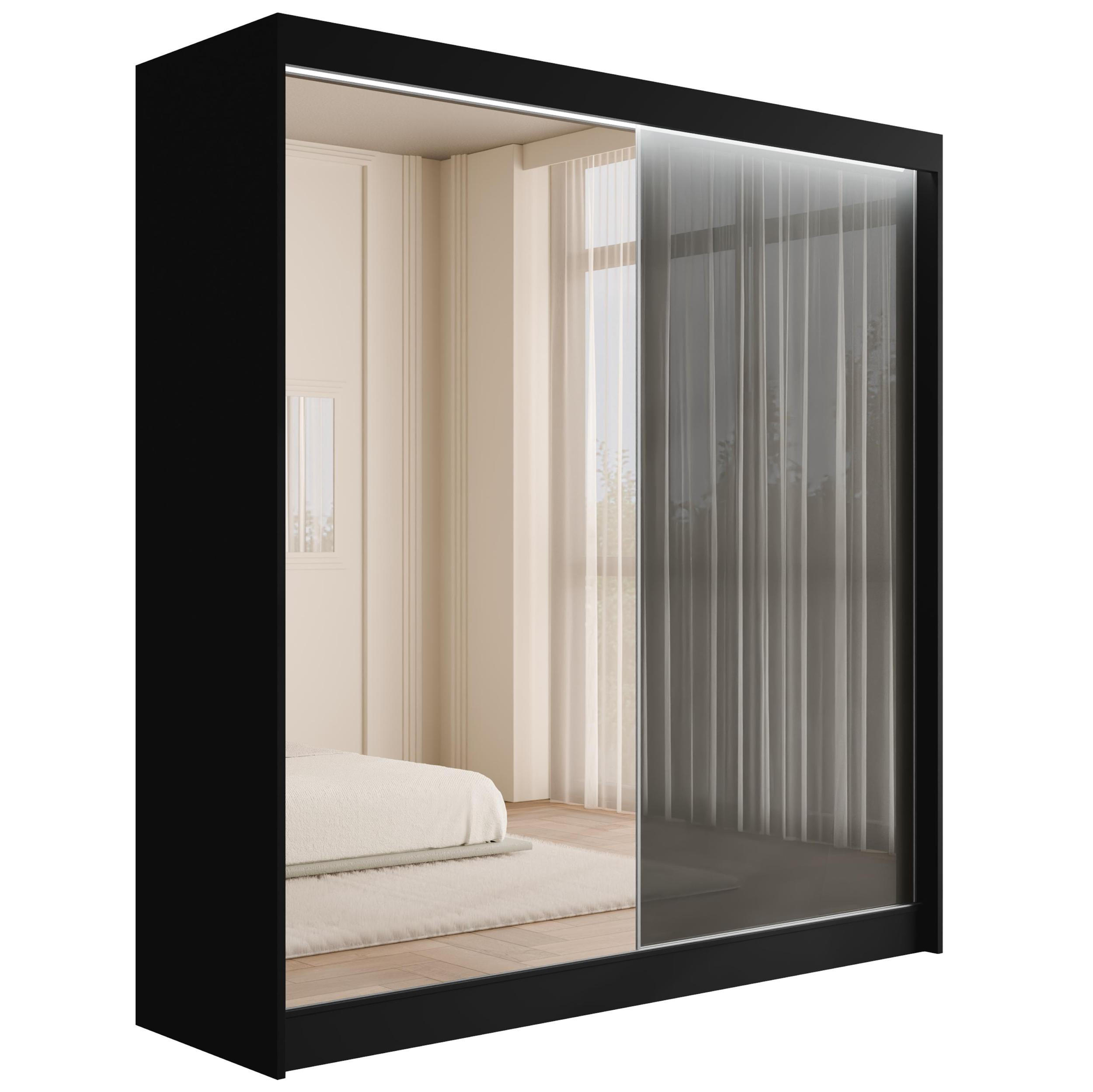 KLEIDERSCHRANK VESLI mit LED - 200 cm - Schwarz|Grau - Schwarz/Grau, Holzwerkstoff (200/215/61cm) - ALTDECOR