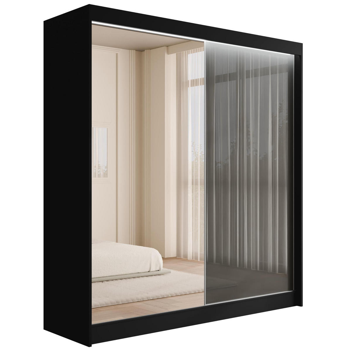 KLEIDERSCHRANK VESLI mit LED - 200 cm - Schwarz|Grau - Schwarz/Grau, Holzwerkstoff (200/215/61cm) - ALTDECOR